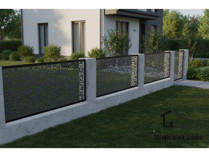 Kovová plotová výplň vzor Čtverce a obdélníky ( barva: černá, polomat, výplň RAL7015)