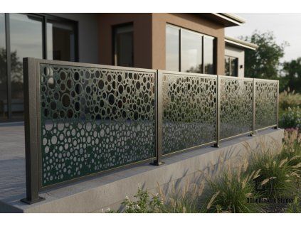 Kovová plotová výplň vzor Abstrakt 22 ( barva: černá, polomat, výplň zelená)