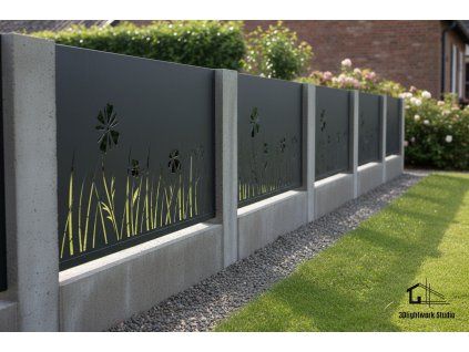 Kovová plotová výplň vzor Louka (barva Komaxit: černá, matná)