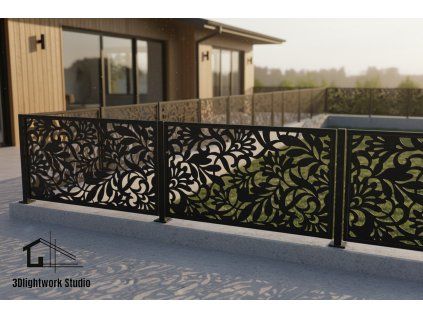 Kovová plotová výplň vzor Listy 18 (barva Komaxit černá, matná)