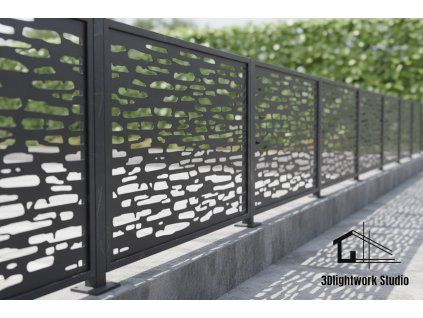 Kovová plotová výplň vzor Kamenná zeď (barva Komaxit antracit 7016, matná)