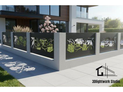 Kovová plotová výplň vzor Květiny ( Komaxit: černá, polomat)