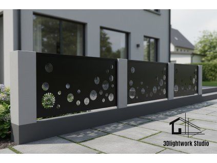 Kovová plotová výplň vzor Kopretina (barva Komaxit: černá, polomat)