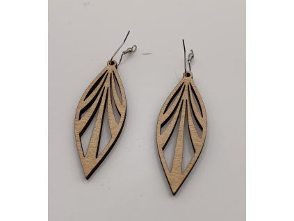 Dřevěné náušnice Leaf Grid – Bříza (6 cm) – Regionální produkt  – regionální produkt Jižní Čechy, bříza, 6 cm