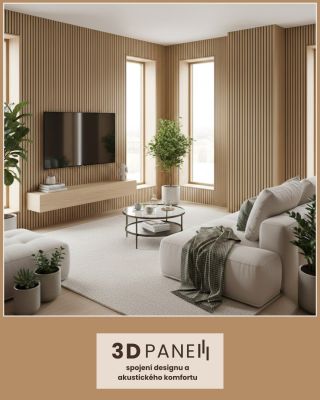 Moderní obývací pokoj, kde hraje hlavní roli přírodní materiál 🌿 Dřevěné akustické panely dokážou proměnit běžnou stěnu v...