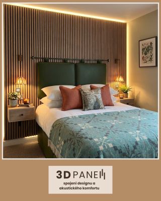 Ložnice, kde vládne klid, teplo a harmonie 🤍 Dřevěné akustické panely za čelem postele nejsou jen designový prvek. ✔️...