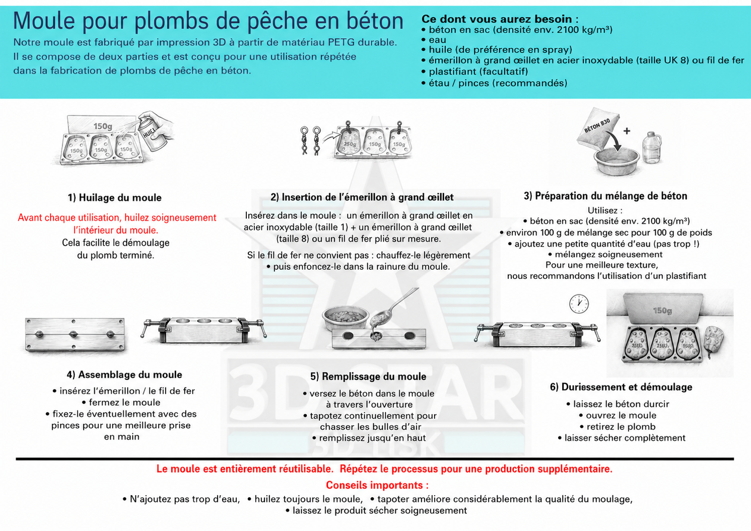 Guide illustré pour fabriquer des plombs de pêche en béton