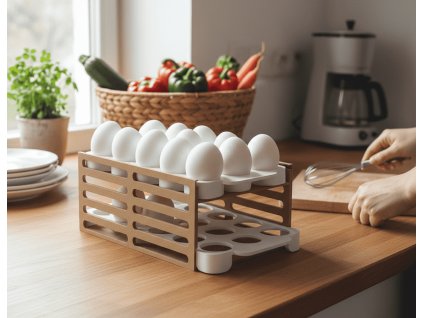 3D tištěný stojan na vejce s 15 vejci v horním patře – kapacita až 30 vajec
