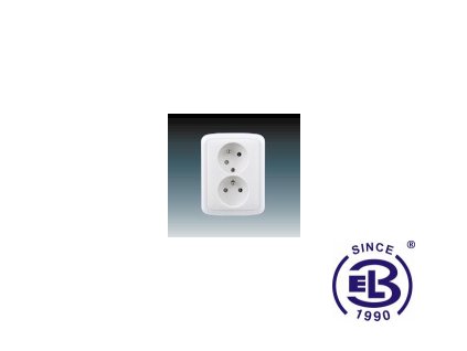 Zásuvka dvojnásobná s ochrannými kolíky, s clonkami, s natočenou dutinou Tango, bílá, řazení 2x(2P+PE), 5513A-C02357B ABB