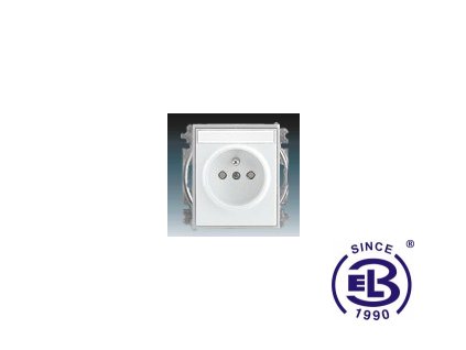 Zásuvka jednonásobná s ochranným kolíkem, s clonkami, s popisovým polem Element, bílá/ledová šedá, řazení 2P+PE, 5519E-A0235204 ABB
