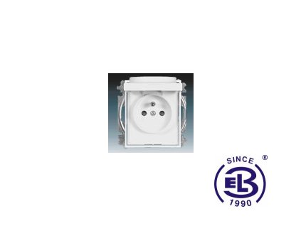 Zásuvka jednonásobná s ochranným kolíkem, s clonkami, s víčkem Element, bílá/ledová bílá, řazení 2P+PE, 5519E-A0239701 ABB