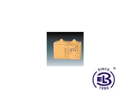 Kombinace přepínače střídavého a zásuvky jednonásobné s ochranným kolíkem a víčkem Praktik, béžová, řázení 6, 2P+PE, 3932-20062D ABB
