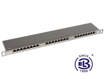 Patch panel Cat 5E STP 24 x RJ45 s vyvazovací lištou černý 0,5U SOLARIX