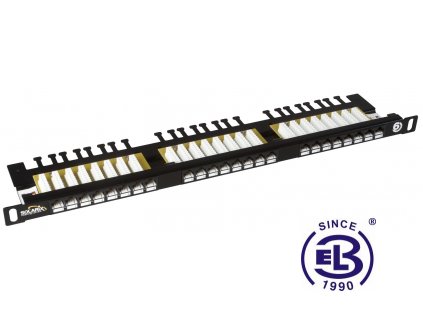 Patch panel Cat6 UTP 24 x RJ45 s vyvazovací lištou černý 0,5U SOLARIX