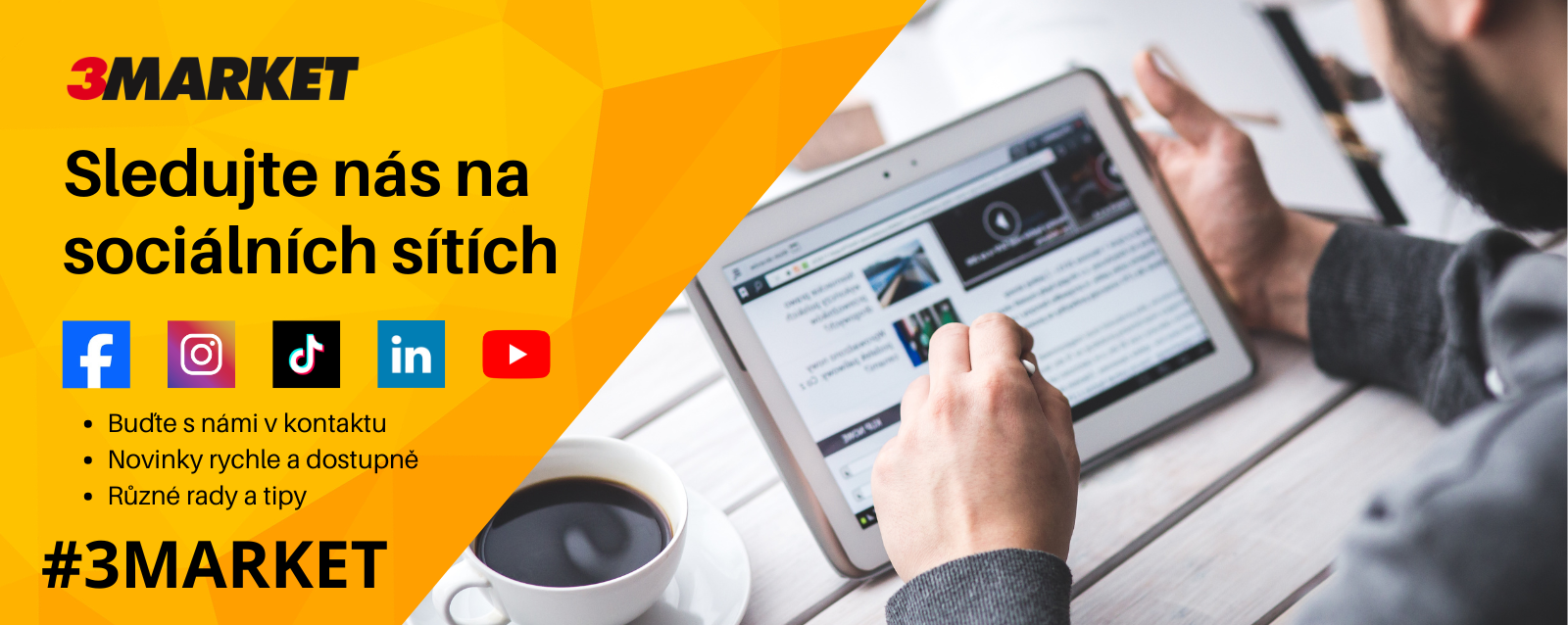 Sledujte nás na sociálních sítí banner CZ 1600 x 638 px - pro web