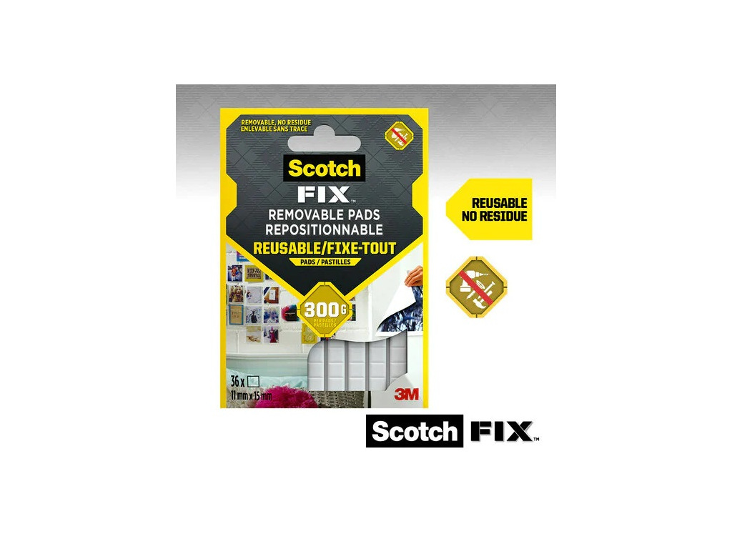 301008C36-P 3M Scotch-Fix™ Ablösbare Klebepads, 11 mm x 15 mm, 36 Pads/PK -  3Market