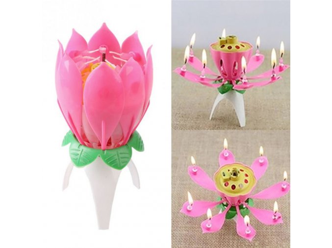 UVXAExquisite Lotus Flower Shape Rotating Musical Candle Disposable Candles Birthday Party Gifts Kids Cake DIY Decorations