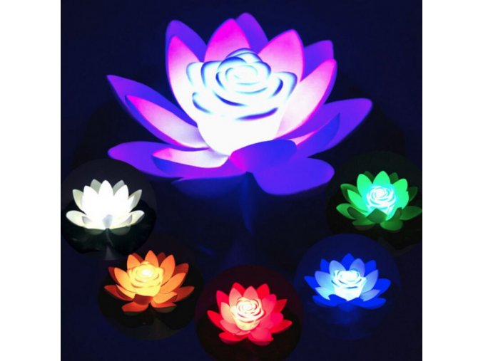 A6ueArtificial Lotus Light LED Colorful Lotus Waterproof Fake Lotus Pond Flowers Leaf Lily Water Lantern Festival
