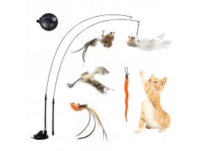 YVJVFunny Simulation Bird Interactive Cat Toy with Super Suction Cup Feather Bird for Kitten Play Chase