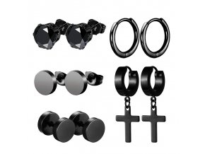 DuHI5 Pairs Black Unisex Earrings Set Stainless Steel Piercing Hoop Earrings for Men Women Gothic Street