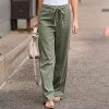 7rOWWomen Cotton Linen Pants 2023 Summer Solid Color Elastic Waist Loose Straight Trousers Female Harajuku High