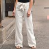 RVshWomen Cotton Linen Pants 2023 Summer Solid Color Elastic Waist Loose Straight Trousers Female Harajuku High