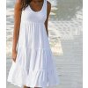 j3BILoose Women Dresses Tanks Sleeveless Solid Color Thin Splicing Large Hem O Neck Midi Dress Streetwear
