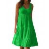 uYMn2023 Summer Women s Dress White O neck Sleeveless Pleated A line Loose Casual Dresses Female