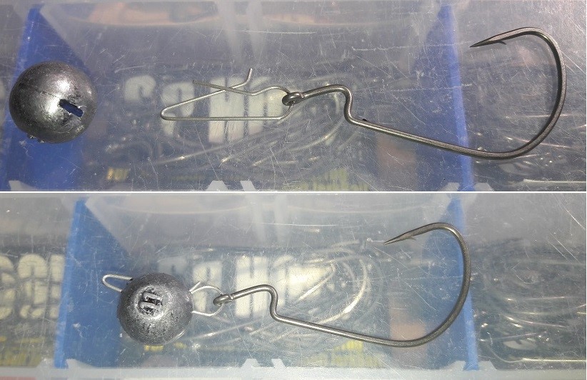 Jigging soft plastics with offset hooks