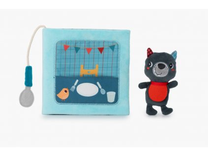 Lilliputiens - textilní knížka s prstovou loutkou - vlk Ludvík se učí jíst