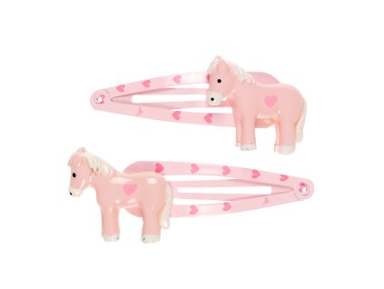 Souza! - Sponky do vlasů Cira – růžové s koníkem - 2 ks