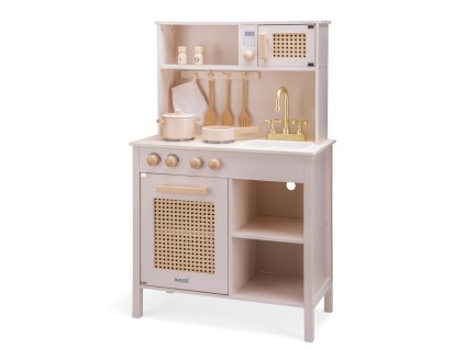 Dětská dřevěná kuchyňka - růžová s ratanem
