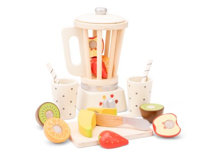 Drevený smoothie mixér s ovocím