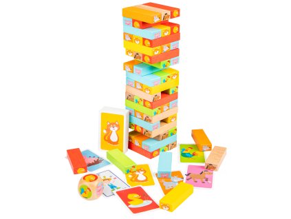 Drevená veža Jenga so zvieratkami