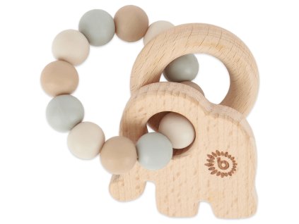 Bieco - Silikónové hryzadielko s dreveným slonom