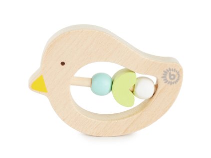 Bieco - Drevené hryzadielko s modrozelenými korálikmi - vtáčik