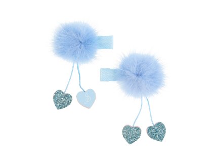 Souza! - Sponky do vlasov Amandine s brmbolcom a srdiečkami – modré - 2 ks