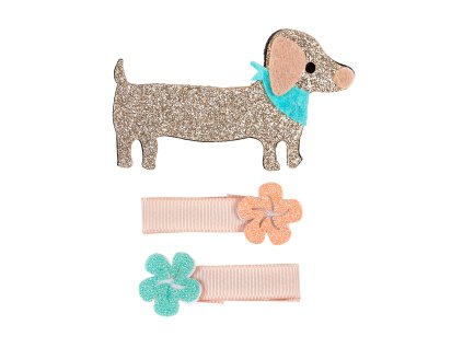 Souza! - Sponky do vlasov Ilja s kvetinami a jazvečíkom - 3 ks