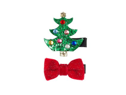 Souza! – Sponky do vlasov s vianočným stromčekom a mašľou – 2 ks