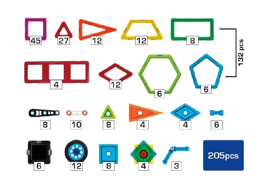 Geosmart, Magnetická stavebnica Educational Set, 205 ks