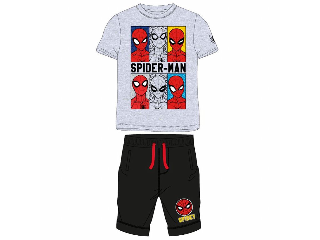 Set tričko a kraťasy - sivé/čierne chlapčenské Spiderman (Veľkosť 134)