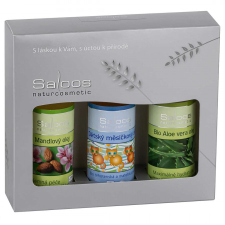 Saloos Mandlový olej 50 ml + Dětský měsíčkový olej 50 ml + Bio Aloe vera olej 50 ml dárková sada