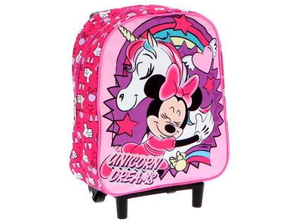 Dívčí cestovní kufr MINNIE UNICORN na kolečkách růžový 28 cm