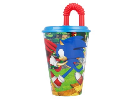 Plastový kelímek s brčkem a víčkem SONIC modrý 430 ml