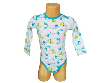 Body DINO dl.rukáv chlapecké bílomodré (Barva Bílá, Velikost 68)