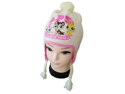 Čepice LITTLEST PET SHOP s copánky dívčí krémová (Barva Krémová, Velikost pokrývek hlavy 54)