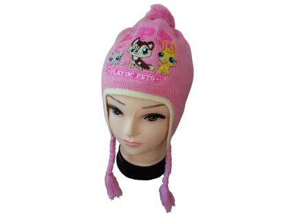 Čepice LITTLEST PET SHOP s copánky dívčí růžová (Barva Růžová, Velikost pokrývek hlavy 52)