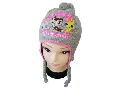Čepice LITTLEST PET SHOP s copánky dívčí šedá (Barva Šedá, Velikost pokrývek hlavy 54)