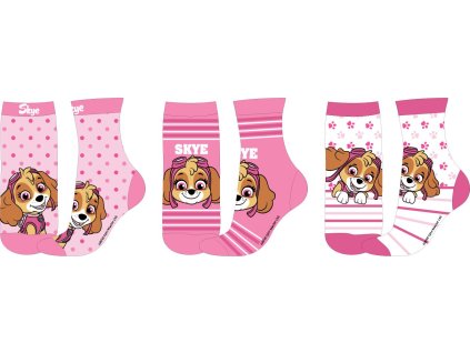 Ponožky TLAPKOVÁ PATROLA SKYE 3pack dívčí (Barva Růžová, Velikost 23/26)