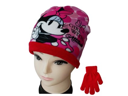 Set MINNIE čepice a rukavice dívčí červená (Barva Červená, Velikost pokrývek hlavy 52)